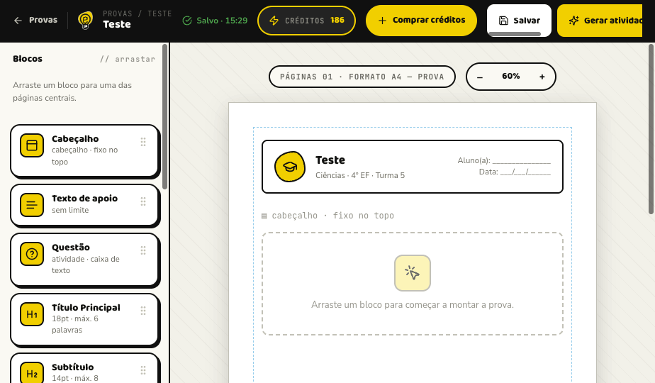Editor da plataforma Autoria.IA