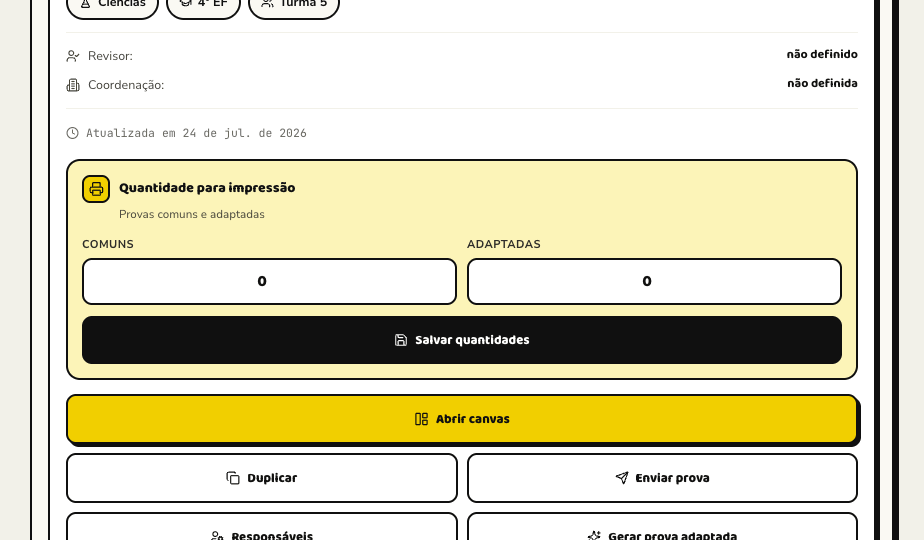 Bloco de quantidades para impressão na prova